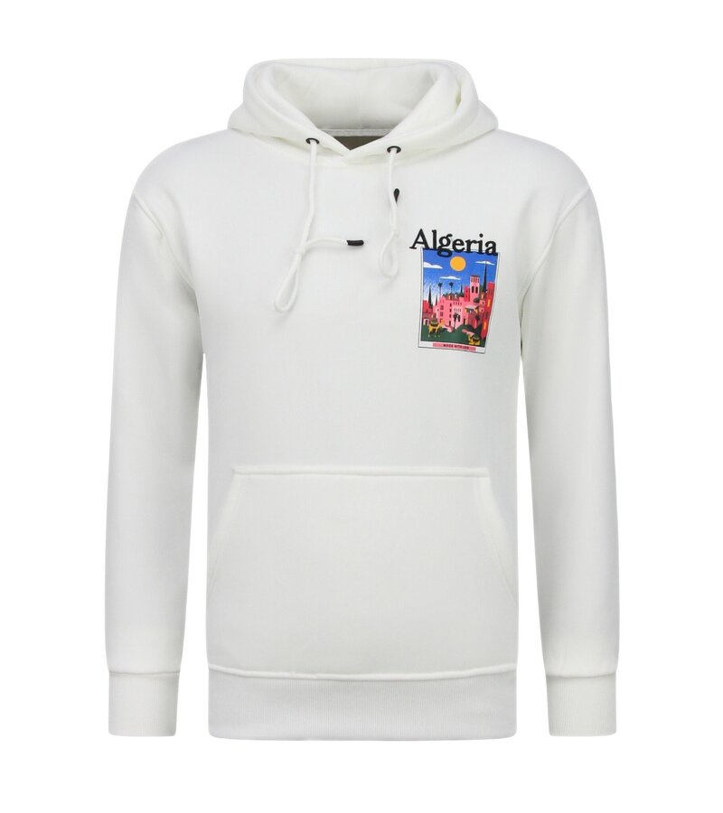 True Rise Överdimensionerad Hoodie Herr med Huva - Algeriet Mönster - Tjock Vävd - 5813 - Vit
