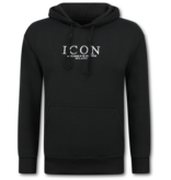 True Rise Överdimensionerad Hoodie Herr med Huva - ICON Milano Print - Tjock Vävd - 5812 - Svart