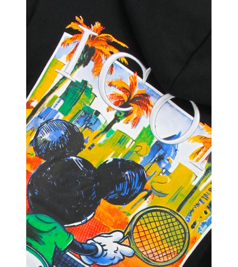 True Rise Överdimensionerad Hoodie Herr med Huva - ICON Milano Print - Tjock Vävd - 5812 - Svart