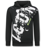 True Rise Överdimensionerad Hoodie Herr med Huva - ICON Splatter - Tjock Vävd - 5800 - Svart