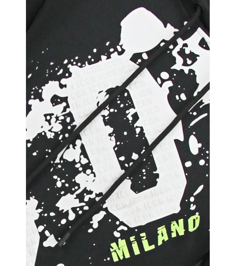 True Rise Överdimensionerad Hoodie Herr med Huva - ICON Splatter - Tjock Vävd - 5800 - Svart