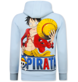 True Rise Överdimensionerad Hoodie Herr med Huva - One Piece Pirattryck - Tjock Vävd - 5725 - Blå