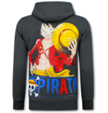 True Rise  Överdimensionerad Hoodie Herr med Huva - One Piece Pirata Print - Tjock Vävd - 5725 - Grå