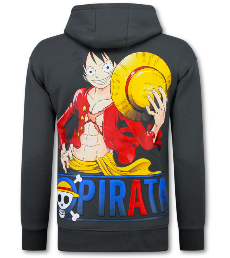 True Rise  Överdimensionerad Hoodie Herr med Huva - One Piece Pirata Print - Tjock Vävd - 5725 - Grå
