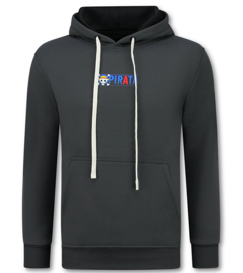 True Rise  Överdimensionerad Hoodie Herr med Huva - One Piece Pirata Print - Tjock Vävd - 5725 - Grå