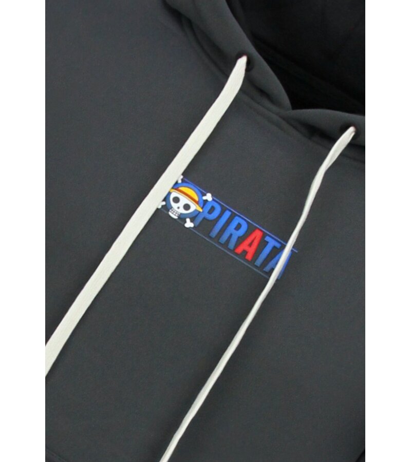 True Rise  Överdimensionerad Hoodie Herr med Huva - One Piece Pirata Print - Tjock Vävd - 5725 - Grå