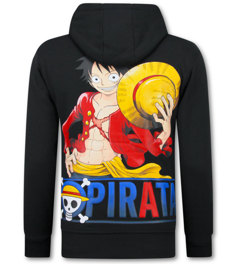 True Rise Överdimensionerad Hoodie Herr med Huva - One Piece Pirattryck - Tjock Vävd - 5725 - Svart