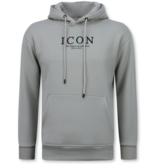 True Rise Överdimensionerad Hoodie Herr med Huva - ICON Puzzle Milano Print - Tjock Vävd - 5811 - Grå