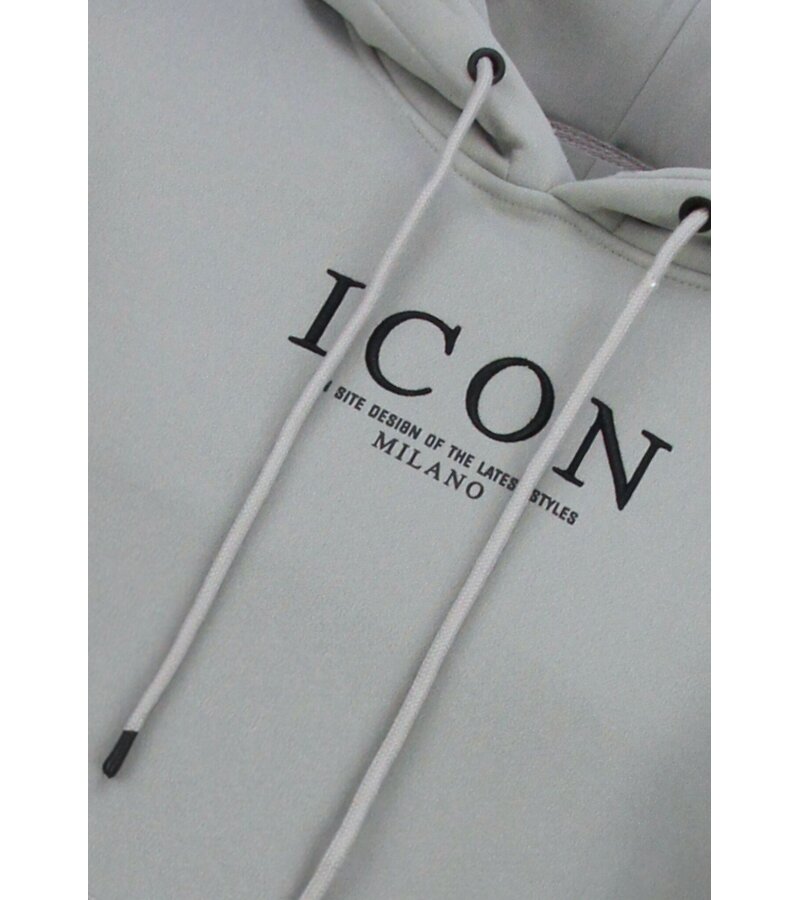 True Rise Överdimensionerad Hoodie Herr med Huva - ICON Puzzle Milano Print - Tjock Vävd - 5811 - Grå