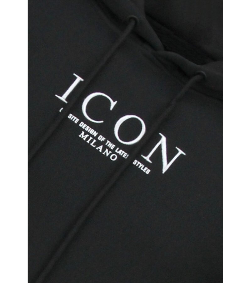 True Rise Överdimensionerad Hoodie Herr med Huva - ICON Puzzle Milano Print - Tjock Vävd - 5811 - Svart