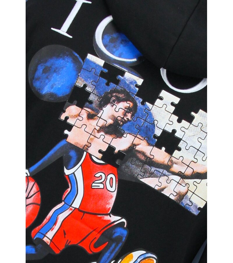 True Rise Överdimensionerad Hoodie Herr med Huva - ICON Puzzle Milano Print - Tjock Vävd - 5811 - Svart