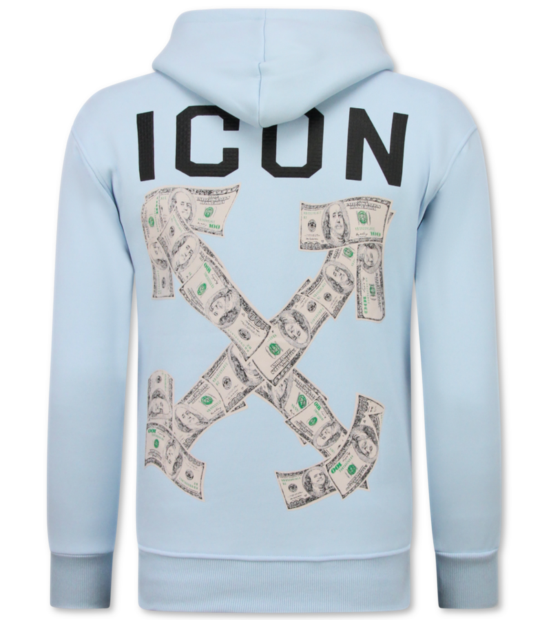 True Rise Överdimensionerad Hoodie Herr med Huva - ICON Dollar Print - Tjock Vävd - 5567 - Blå