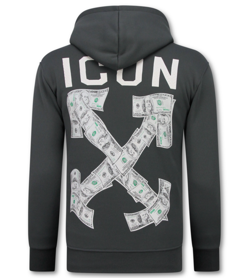 True Rise Överdimensionerad Hoodie Herr med Huva - ICON Dollar Print - Tjock Vävd - 5567 - Grå