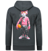 True Rise Överdimensionerad Hoodie Herr med Huva - ICON Panther Print - Tjock Vävd - 5795 - Grå