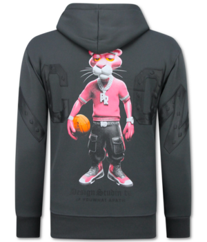 True Rise Överdimensionerad Hoodie Herr med Huva - ICON Panther Print - Tjock Vävd - 5795 - Grå