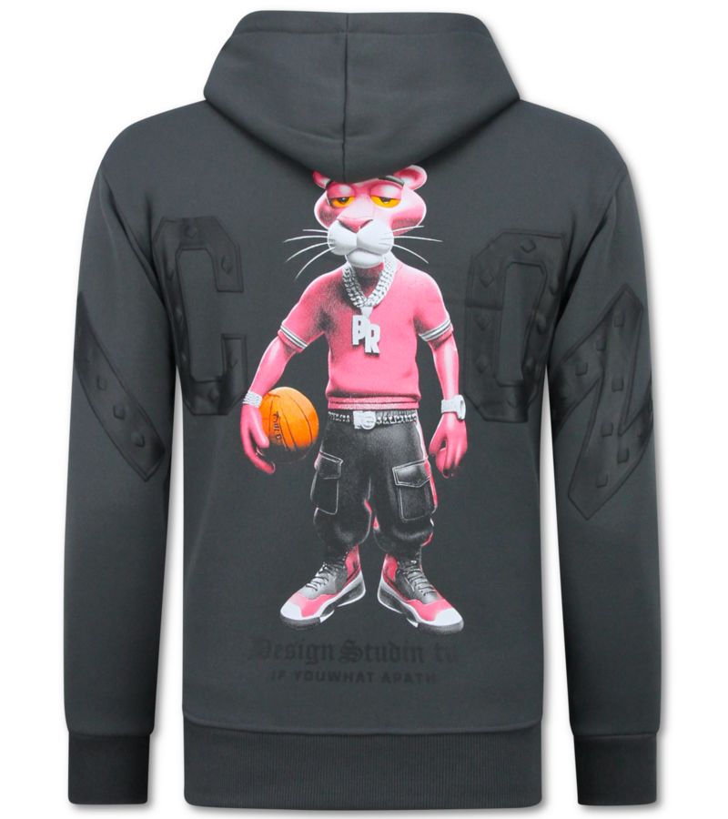 True Rise Överdimensionerad Hoodie Herr med Huva - ICON Panther Print - Tjock Vävd - 5795 - Grå