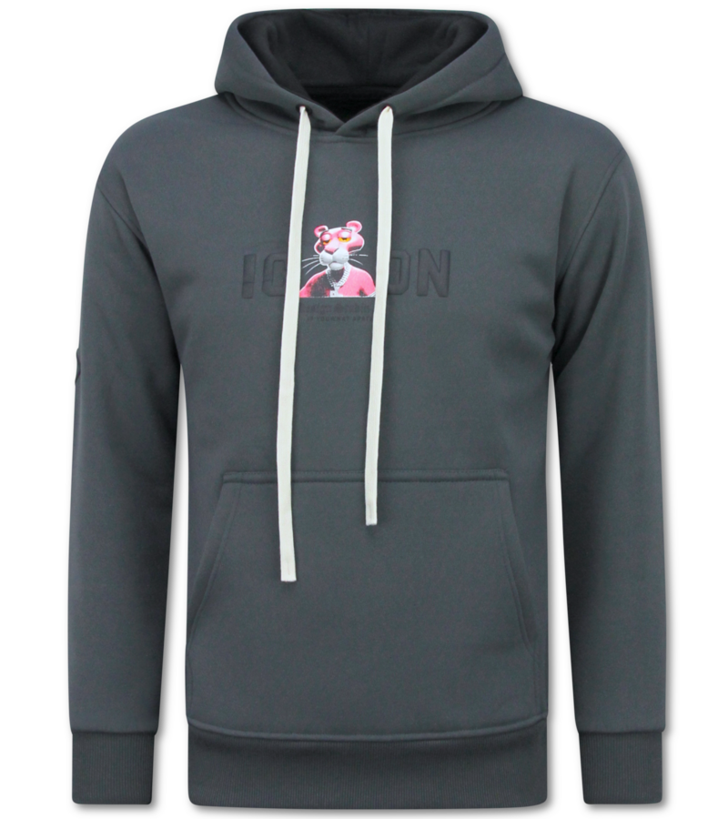 True Rise Överdimensionerad Hoodie Herr med Huva - ICON Panther Print - Tjock Vävd - 5795 - Grå