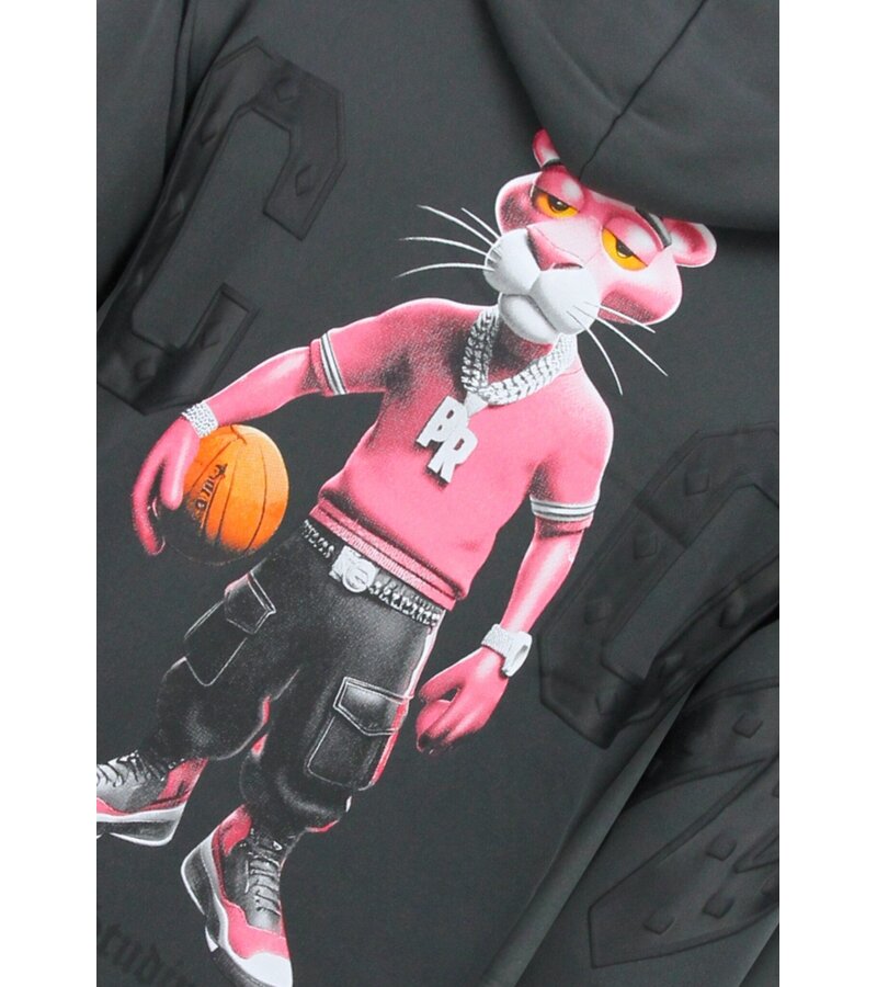 True Rise Överdimensionerad Hoodie Herr med Huva - ICON Panther Print - Tjock Vävd - 5795 - Grå