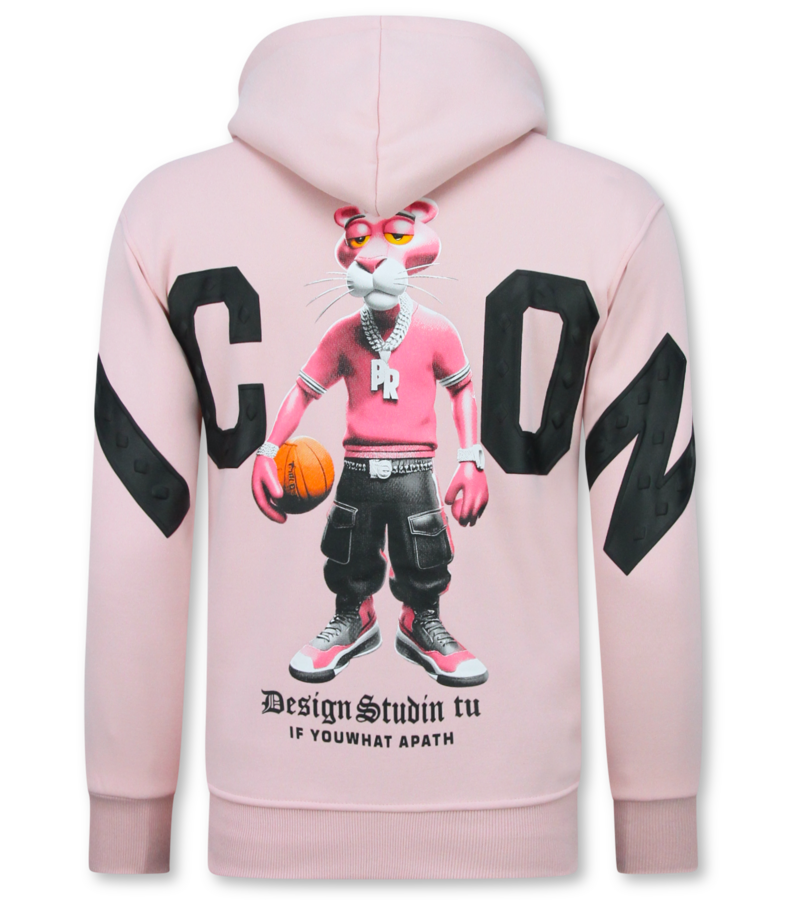 True Rise Överdimensionerad Hoodie Herr med Huva - ICON Panther Print - Tjock Vävd - 5795 - Rosa