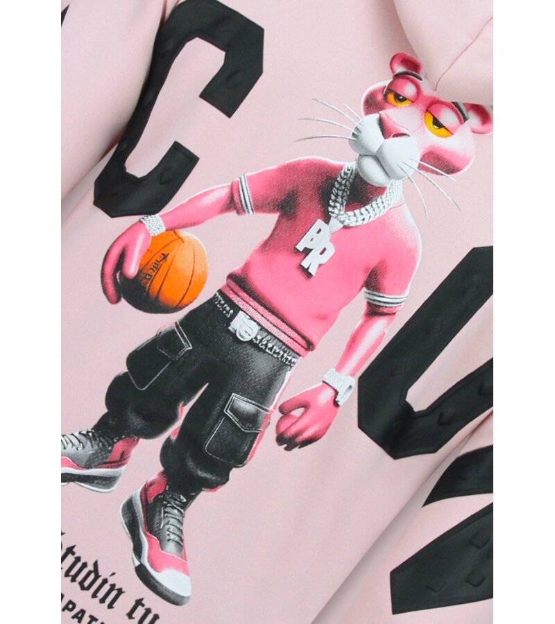 True Rise Överdimensionerad Hoodie Herr med Huva - ICON Panther Print - Tjock Vävd - 5795 - Rosa