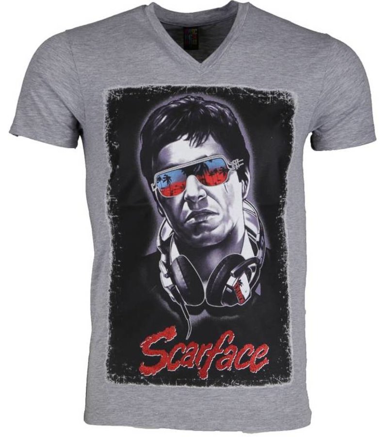 Local Fanatic Scarface Headphone - T Shirt Herr - 2307G - Grå