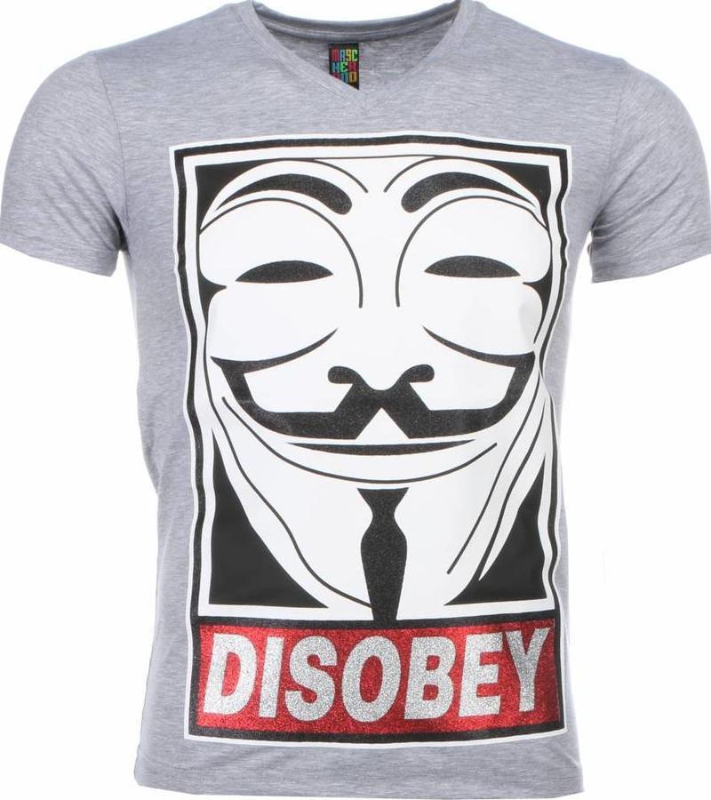 Local Fanatic Anonymous Disobey Print - T Shirt Herr - 2301G - Grå