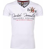 David Mello Italiaanse T-shirt - Korte Mouwen Heren - Borduur Squadra Azzura - Wit