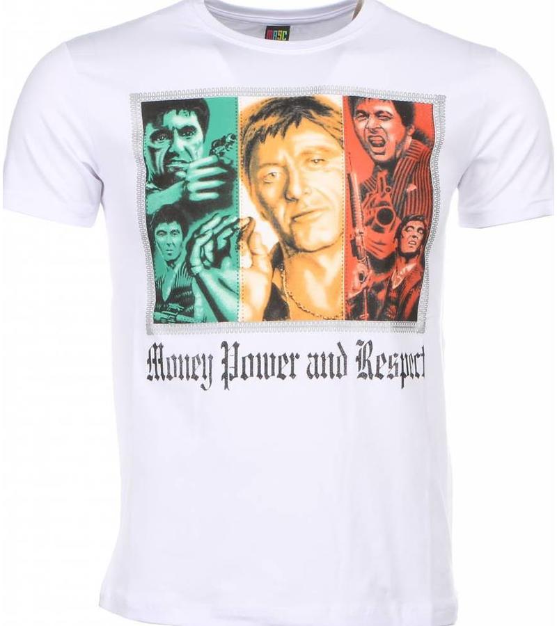 Local Fanatic Scarface Money Power Respect - Man T Shirt - 1164W - Vit