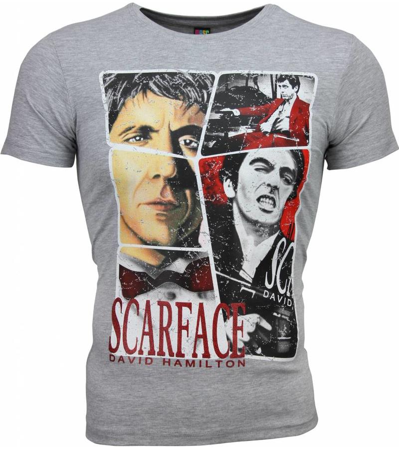 Local Fanatic Scarface Frame Print - Herr T Shirt - 2008G - Grå