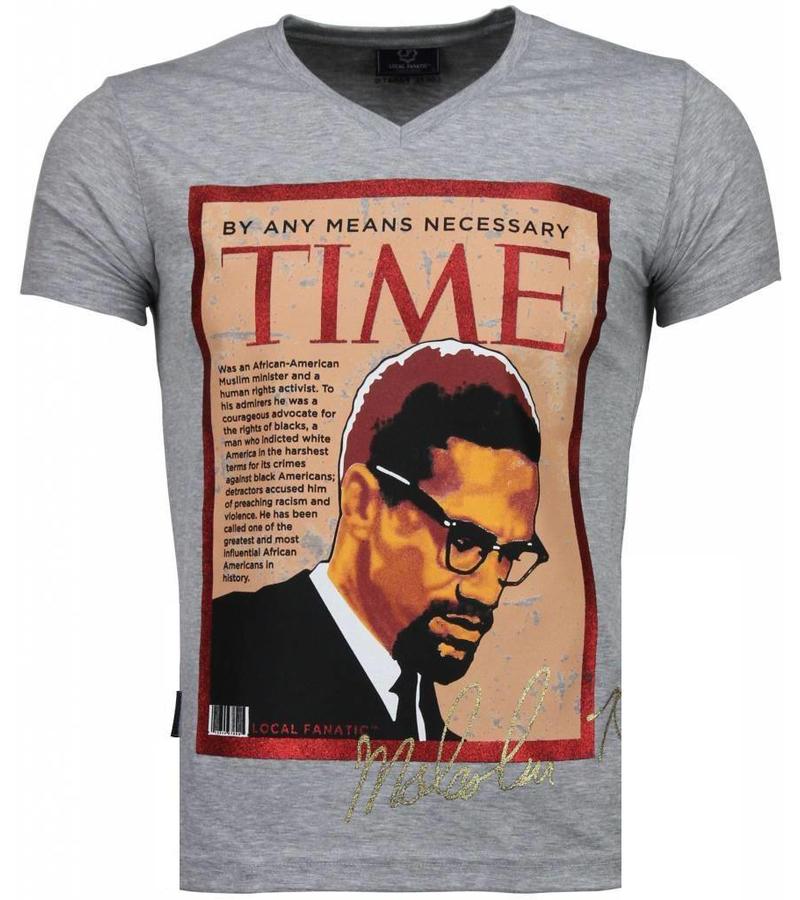 Local Fanatic Malcolm X Time - Herr T Shirt - 4294G - Grå