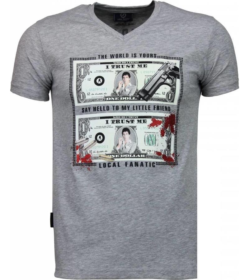 Local Fanatic Scarface Dollar Black Stones - T Shirt Herr - 2313G - Grå