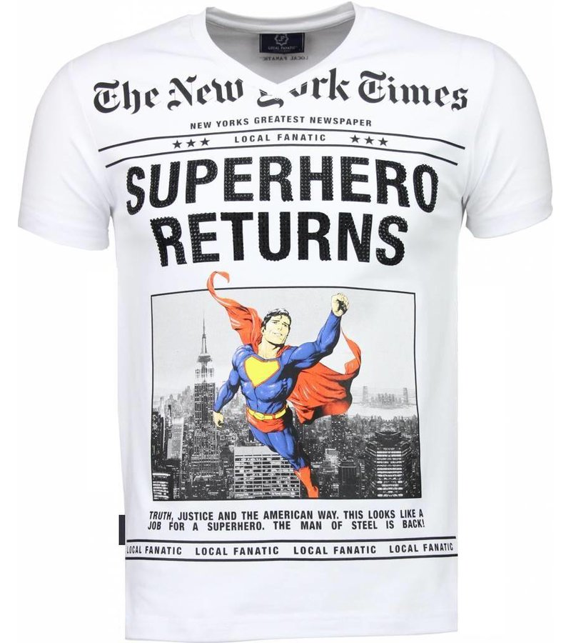 Local Fanatic SuperHero Returns Rhinestone - Herr T Shirt - 2314W - Vit