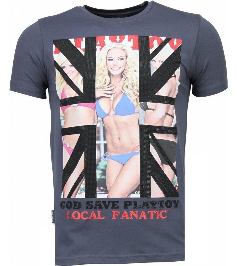 Local Fanatic God Save Playtoy Rhinestone - T Shirt Herr - 4778DG - Mörkgrå