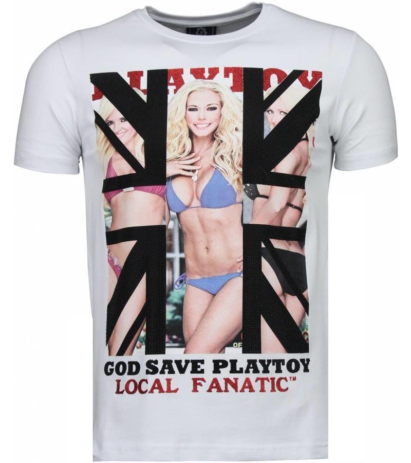 Local Fanatic God Save Playtoy Rhinestone - Herr T Shirt - 4778W - Vit