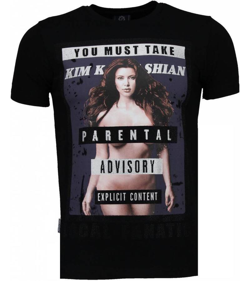 Local Fanatic Kim Kardashian Rhinestone - Man T Shirt- 4779Z - Svart