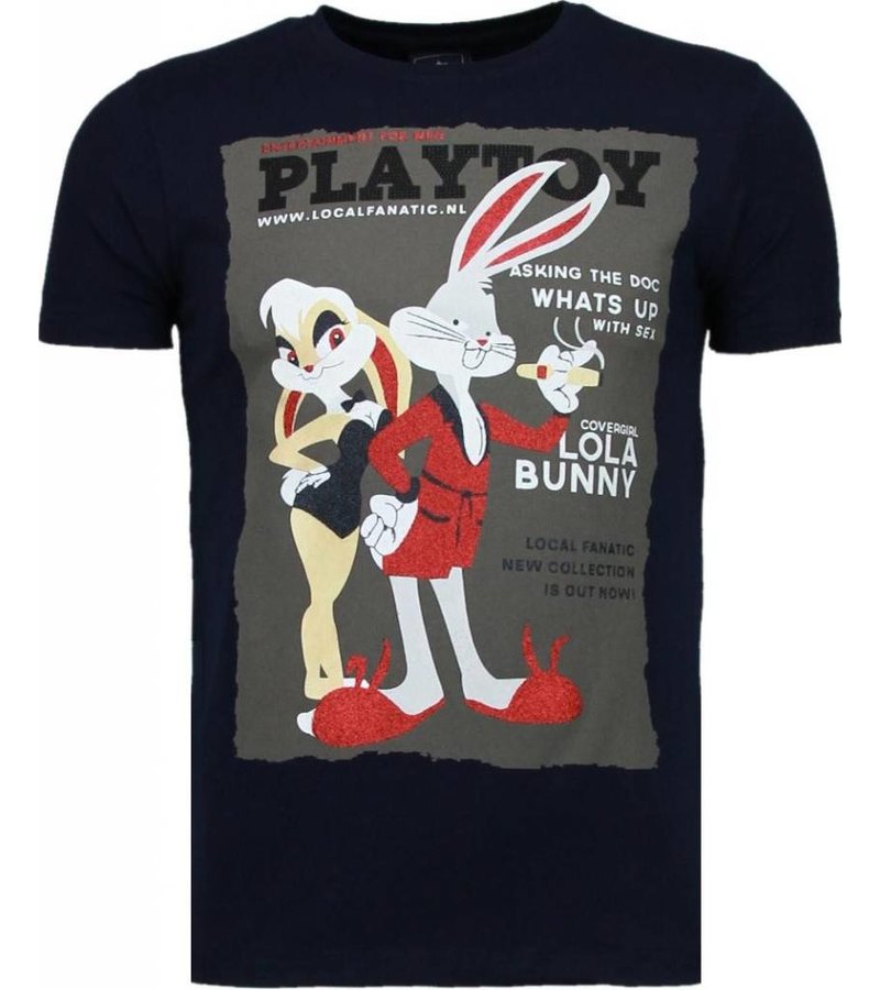 Local Fanatic Playtoy Bunny Rhinestone - Herr T Shirt - 5086N - Marinblå