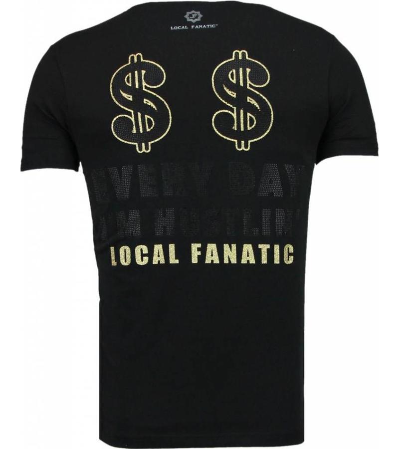 Local Fanatic Hustler Rhinestone - Man T Shirt - 5087Z - Svart