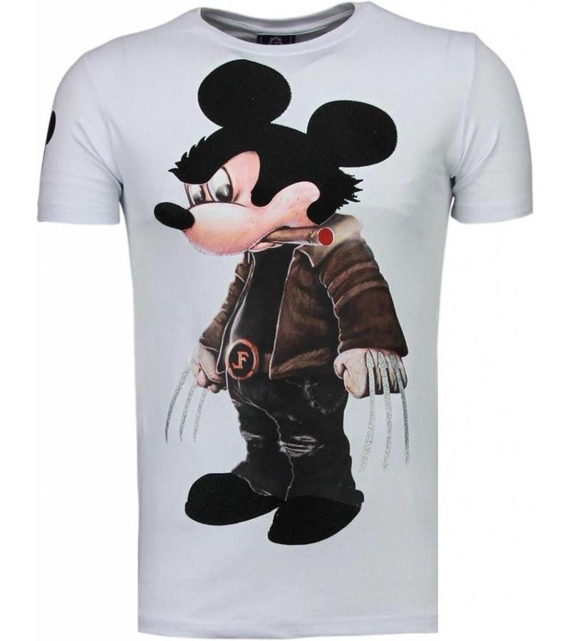 Local Fanatic Bad Mouse Smoking Rhinestone - Herr T Shirt - 5090W - Vit