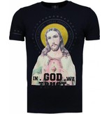 Local Fanatic Jesus God Trust Rhinestone - Herr T Shirt - 5094N - Marinblå