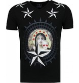 Local Fanatic Holy Mary Stars Rhinestone - Man T Shirt - 5097Z - Svart