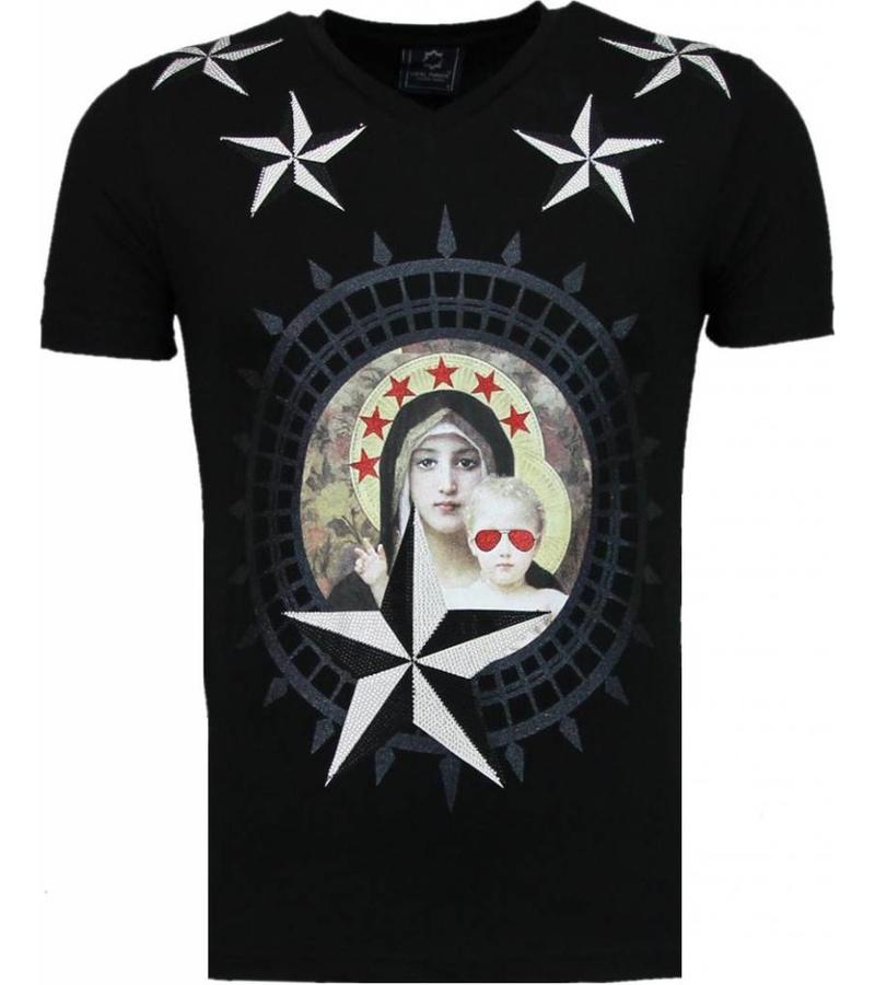 Local Fanatic Holy Mary Stars Rhinestone - Man T Shirt - 5097Z - Svart