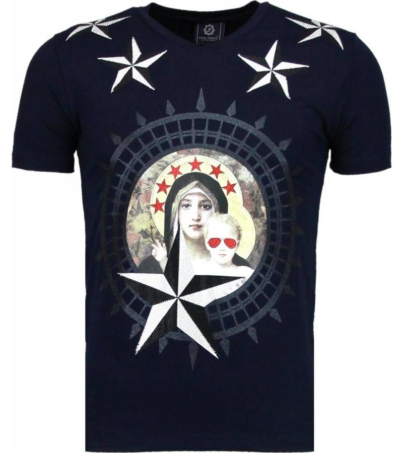 Local Fanatic Holy Mary Stars Rhinestone - Herr T Shirt - 5097N - Marinblå