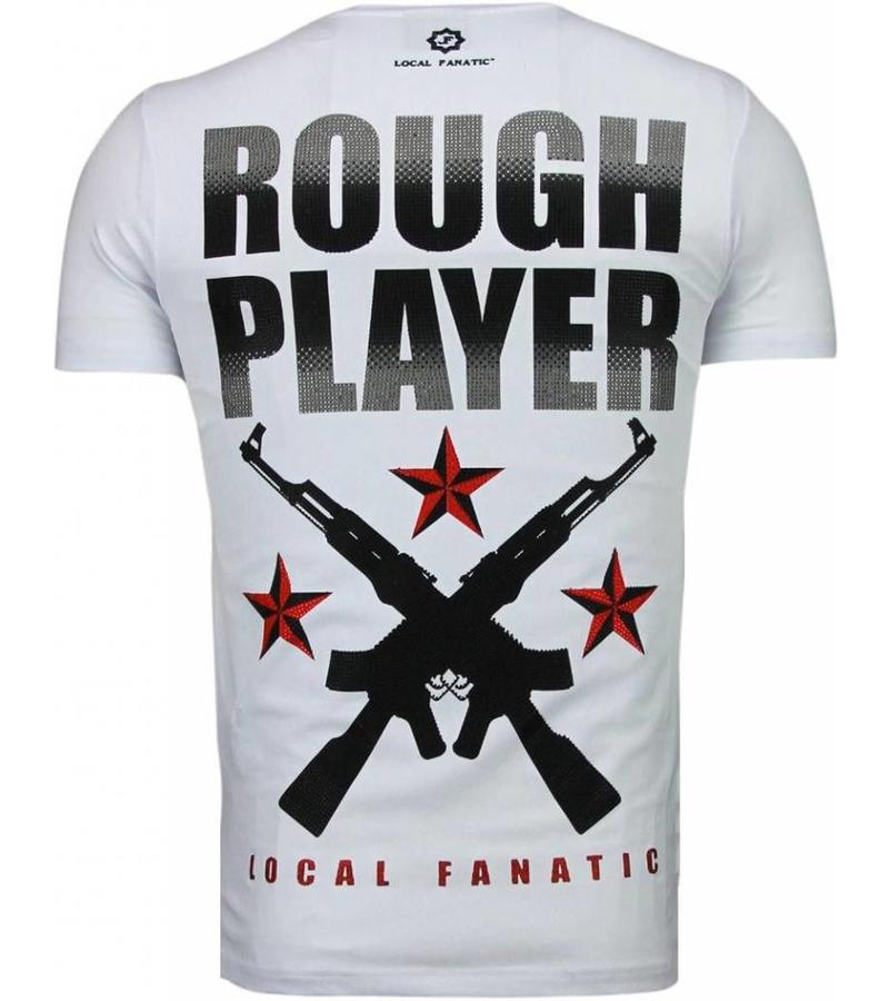 Local Fanatic Rough Player Skull Rhinestone - Herr T Shirt - 5101W - Vit