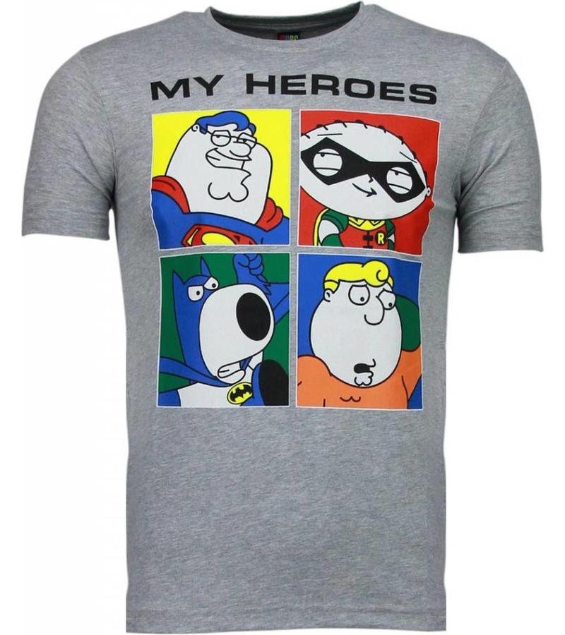 Local Fanatic Super Family My Heroes - T Shirt Herr - 51001G - Grå