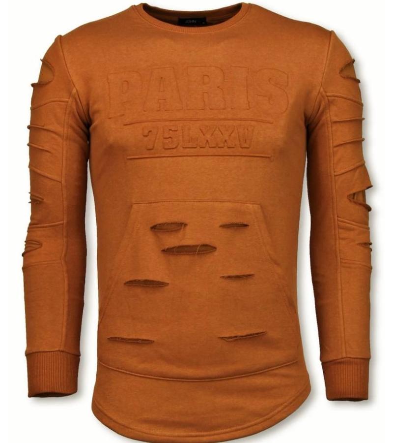 True Rise 3D Stamp PARIS Damaged - Sweatshirts For Men - JHSW323O - Apelsin