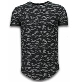 John H Fashionable Camouflage T-shirt - Long Fit T shirt Herren Army Pattern - Schwarz