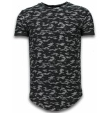 John H Fashionable Camouflage T-shirt - Long Fit T shirt Herren Army Pattern - Schwarz