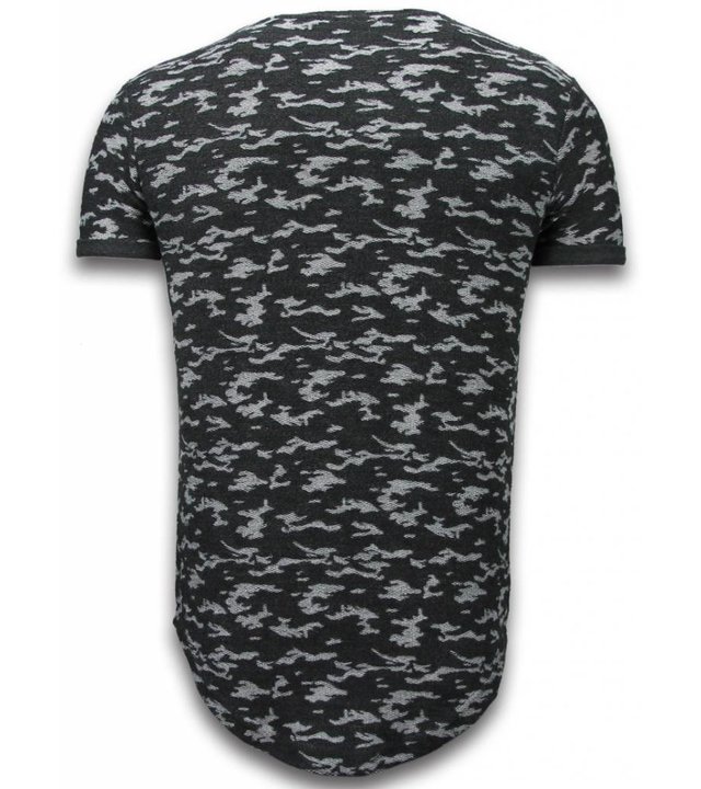 John H Fashionable Camouflage T-shirt - Long Fit T shirt Herren Army Pattern - Schwarz