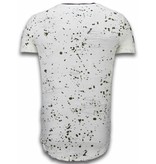 John H Paint Drops Army T-Shirt - Long Fit T shirt Herren Green Dotted - weiß