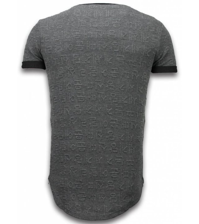 John H 3D Encrypted T-Shirt - Long Fit T shirt Herren Zipped - Grau